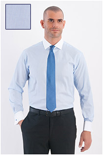 Dress overhemd fijn streepje lange mouw, witte boord.