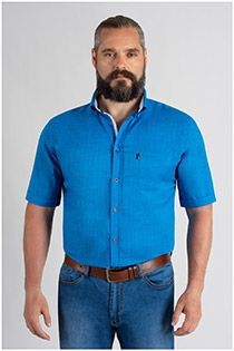 Linnen-look uni overhemd korte mouw van Plusman